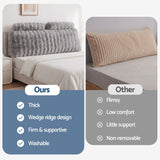 Giselle Wedge Pillow Headboard, Easy Wash Zipper Cover & Anti-Flat Foam, Couch Lumbar Support for Dorm Readers, 340g Faux Rabbit Fur with Dual Pockets, Queen