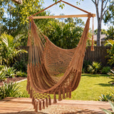Gardeon Hammock Chair Camping Hanging Chair with Spreader Bar Tassels Brown