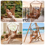Gardeon Hammock Chair Camping Hanging Chair with Spreader Bar Tassels Brown