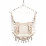 Gardeon Hammock Chair Camping Macrame Hanging Swing Cushions Metal Bar Cream