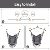 Gardeon Hammock Chair Camping Macrame Hanging Swing Cushions Metal Bar Grey