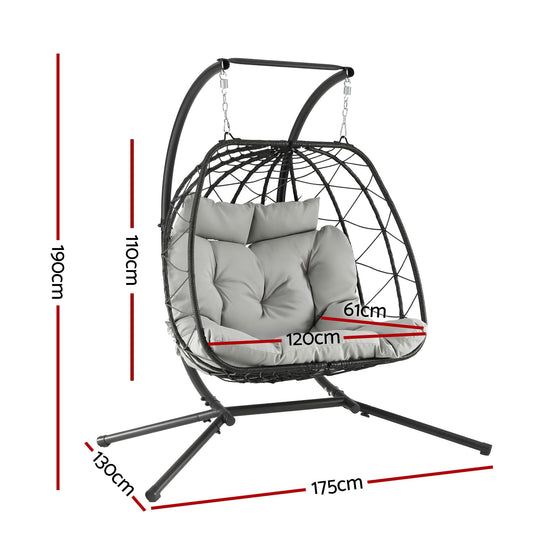 Gardeon Outdoor Swing Chair 2 Seater with Stand Cushion Rattan Patio Furniture