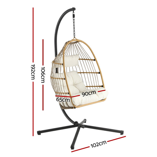 Gardeon Foldable Outdoor Swing Chair with Stand Cushion Rattan Patio Furniture