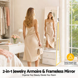 Artiss Lockable Jewelry Armoire with Mirror, Freestanding Organizer Cabinet with Drawers, White
