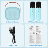 Alpha Mini Portable Karaoke Machine for Adults Kids with 2 Wireless Microphones