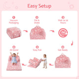 Keezi Kids 2-in-1 Fold Out Sofa Bed with Removable Washable Cover, Carry Handle, Storage Pocket, Glow in the Dark, Pink
