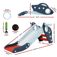 Keezi Kids Slide Set Basketball Hoop Rings Outdoor Playground Toys 110cm Blue