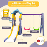 Keezi Kids 4-in-1 Slide Swing Set Double Swing Basketball Hoop Playhouse