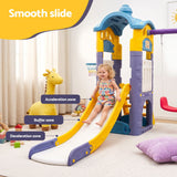 Keezi Kids 4-in-1 Slide Swing Set Double Swing Basketball Hoop Playhouse