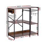 Artiss 3-Tier Kitchen Rack with 2 Power Outlets Microwave Storage Shelf 6 Hooks 90CM