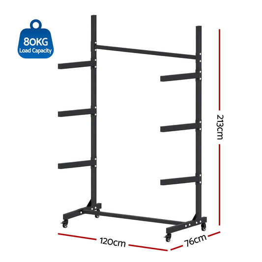 Weisshorn Kayak Storage Rack 3-Tier Canoe SUP Paddleboard Garage 80kg Casters