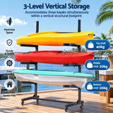 Weisshorn Kayak Storage Rack 3-Tier Canoe SUP Paddleboard Garage 80kg Casters