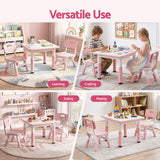 Keezi Kids Table and 2 Chairs Set Height Adjustable Toddler Activity Table Graffiti Top Pink