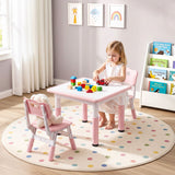 Keezi Kids Table and 2 Chairs Set Height Adjustable Toddler Activity Table Graffiti Top Pink
