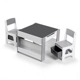 Keezi Kids Table and Chair Set, 4 in 1 Wooden Activity Table with Bookcase, Storage Box and Detachable Blackboard, Toddler Table and 2 Chairs Set, Grey