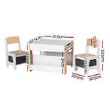 Keezi Kids Table and Chair Set, 4 in 1 Wooden Activity Table with Bookcase, Storage Box and Detachable Blackboard, Toddler Table and 2 Chairs Set, Natural