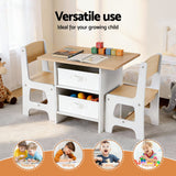 Keezi Kids Table and 2 Chairs Set Wooden Activity Table wit 2 Storage Drawers, Toddler Table and Chair Set for Children Drawing, Reading, Crafts, Eating, Natural