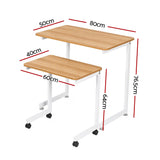 Artiss Mobile Laptop Desk Set 2-In-1 C-Shaped Nesting Table Oak