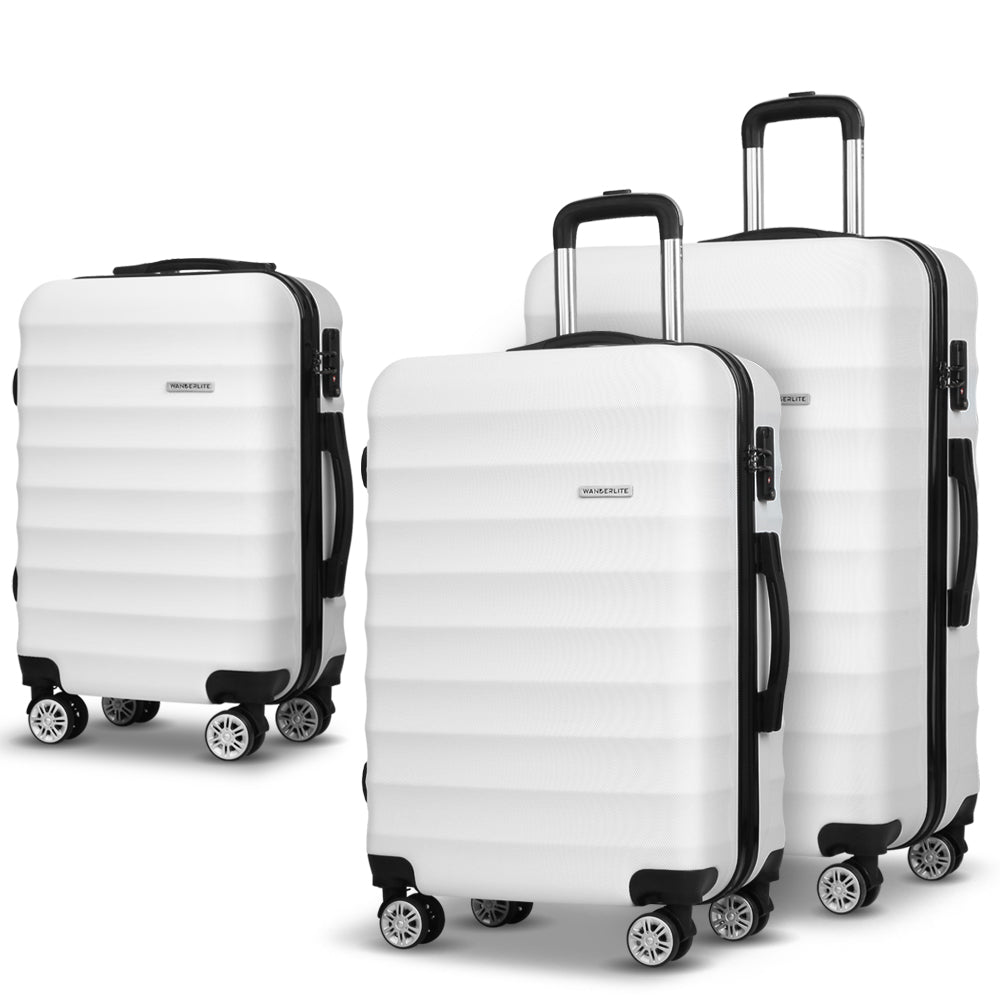 Wanderlite 3-piece hard-shell luggage set 20-24-28 inch TSA lock spinner wheels White