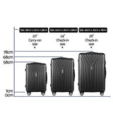 Wanderlite 3 Set Luggage 20-24-28 Inch Suitcase with TSA Lock Carry On Hard Shell Travel Luggage Organiser Case Black