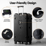 Wanderlite 28" Trunk Luggage Suitcase Travel 5 Wheels Type-C Port TSA Black