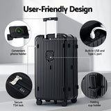 Wanderlite 32" Trunk Luggage Suitcase Travel 5 Wheels Type-C Port TSA Black