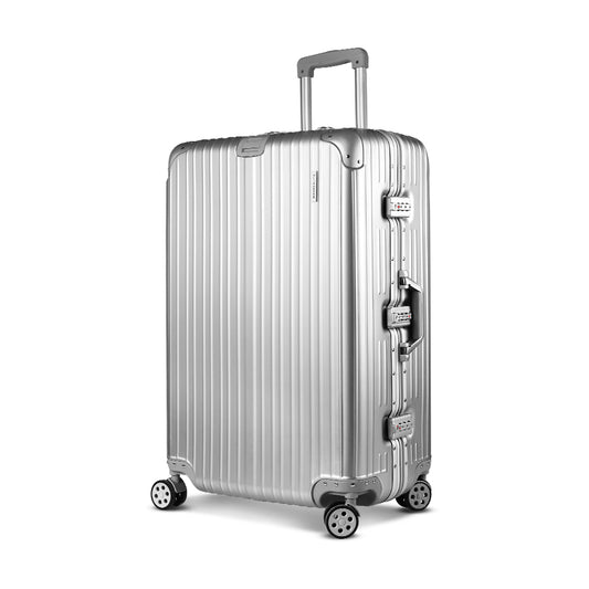 Wanderlite 28 Inch Luggage with TSA Lock Stainlessï¿½Steelï¿½Wrappedï¿½Corners Hard Shell Travel Suitcase Luggage Case Silver