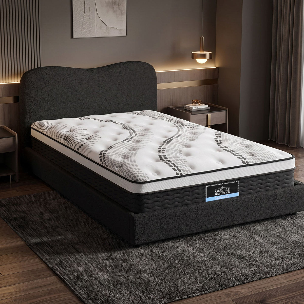 Giselle 32cm Euro Top King Single Mattress 5-Zone and Artiss Boucle Bed Frame Set