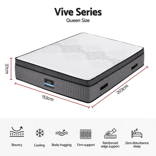 Giselle Bedding Queen Mattress 37cm 4-in-1 Adjustable Firmness Cooling Gel Memory Foam Dual-Zone Flippable for Couples