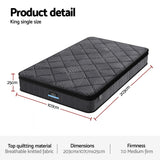 Giselle Bedding King Single Mattress 25cm Pocket Spring Latex Euro Top Medium Firm Bed