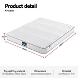 Giselle King Mattress 20cm with Reinforced Edge Support Egg-Crate Foam