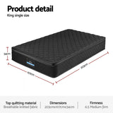 Giselle Bedding King Single Mattress 34cm Euro Top with 5-Zone Pocket Spring Support Black