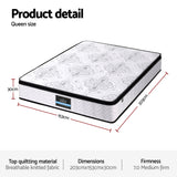 Giselle Bedding Queen Mattress 30cm Pocket Spring Euro Top Medium Firm Foam