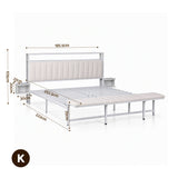 Artiss King Metal Bed Frame Boucle Headboard Charging Station Side Table White