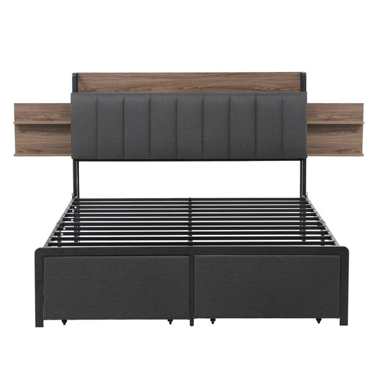 Artiss Metal Bed Frame Queen Size with 2-Tier Hidden Storage with Charging Station