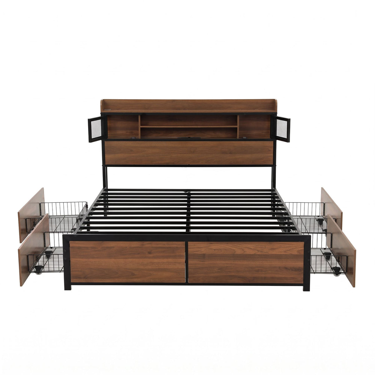 Artiss Double Bed Frame with Charging Station 4 Drawers Storage Oak