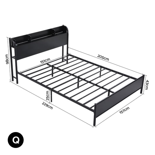 Artiss Bed Frame Queen Size with Storage Shelf Headboard Charging Station GRID