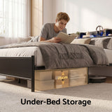 Artiss Bed Frame Queen Size with Storage Shelf Headboard Charging Station GRID