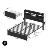 Artiss Bed Frame King with Charging Station Storage Organizer Drawers LED ZAC