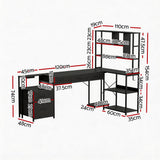 Artiss 200cm L Shaped Gaming Desk Computer Desk with LED Lights & Power Outlets