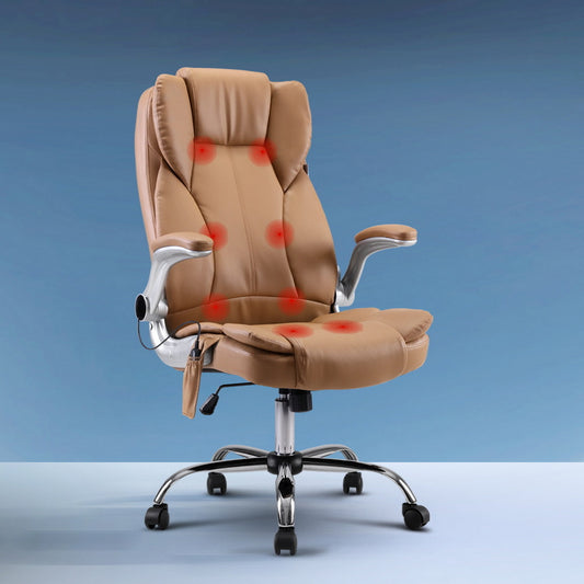 Artiss 8 Point Massage Office Chair PU Leather Brown