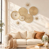 Artiss 8 Pieces Gold Metal Wall Decor Set 3D Starburst Round Disc Sculptures Flexible DIY Layout
