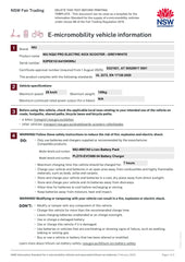 E-micromobility vehicle information sheet from NSW Fair Trading with product details and safety instructions.
