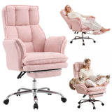 Artiss Big & Tall Criss Cross Office Chair with Flip Armrests Foot Rest Reclining Teddy Fleece Pink