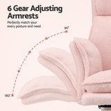 Artiss Big & Tall Criss Cross Office Chair with Flip Armrests Foot Rest Reclining Teddy Fleece Pink