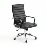 Artiss Conference Office Chair Swivel Computer Chair High Back Ribbed PU Leather Black