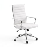 Artiss Conference Office Chair Swivel Computer Chair High Back Ribbed PU Leather White