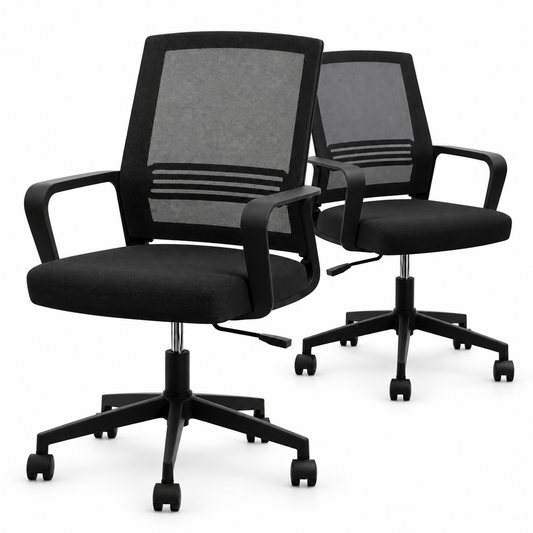 Artiss 2x Ergonomic Office Chair Mesh Mid Back Home Office Desk Chairs with Lumbar Support Black