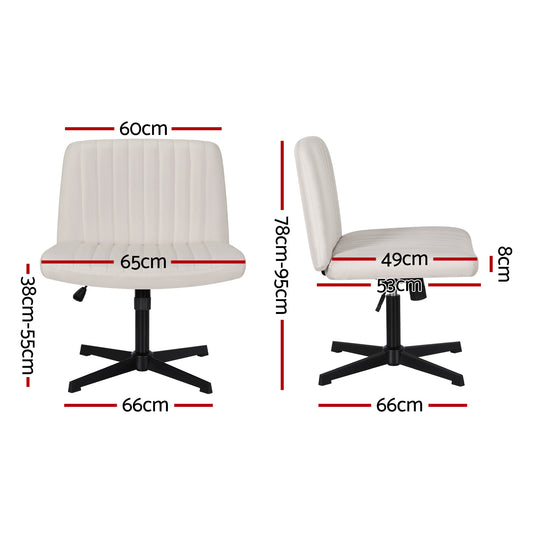 Artiss Criss Cross Chair No Wheels Fabric Wide Cross Legged Office Desk Vanity Chair Armless, Height Adjustable, Swivel Home Office Chair for Home Computer Task, Beige