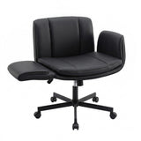 Artiss Cross Legged Office Chair PU Leather Swivel Vanity Chair Wide Seat Adjustable Arms Black